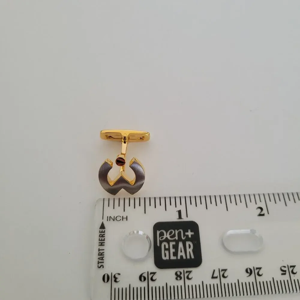 Mila Schon M Logo Tie Pin Clip‎ Cufflinks Set Gold Silver Tone Designer New